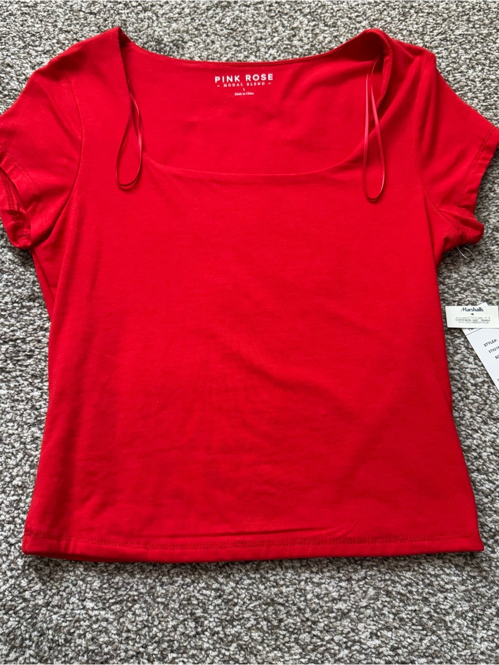 Pink Rose Bright Red Scoop Neck Short Sleeve Top